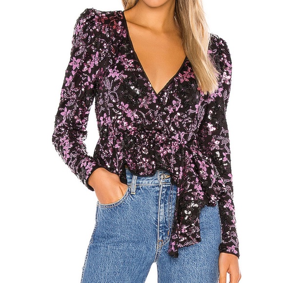 MAJORELLE Tops - Majorelle surplice sequin low cut blouse top s